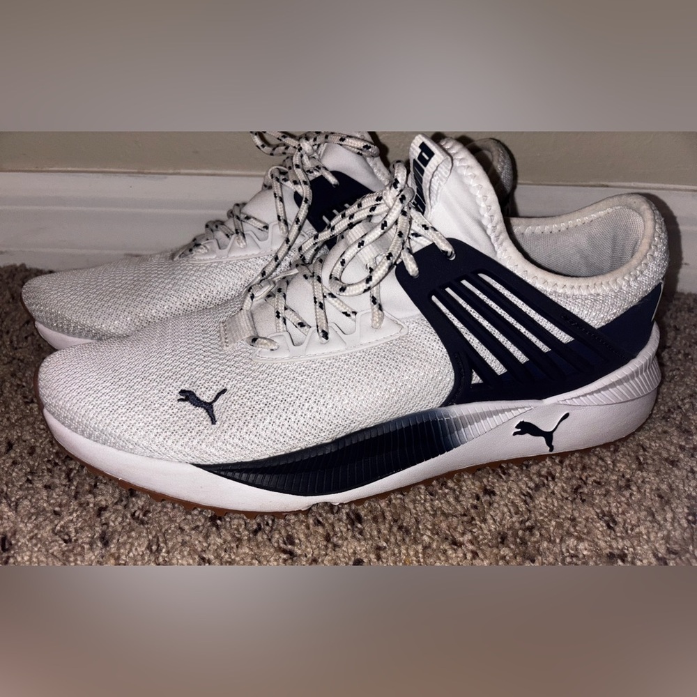 Puma Pacer Future Alumni White and Navy Running Shoes Sz 10